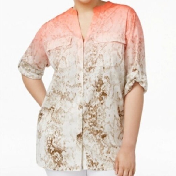 Calvin Klein Plus Size Snake-Print Blouse - Picture 6 of 6